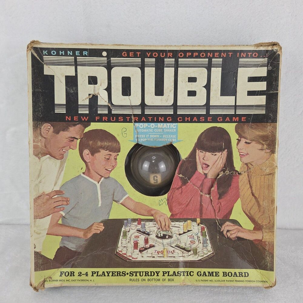 Vintage 1964 Kohner Trouble Board Game – Pop-O-Matic‎ Works COMPLETE